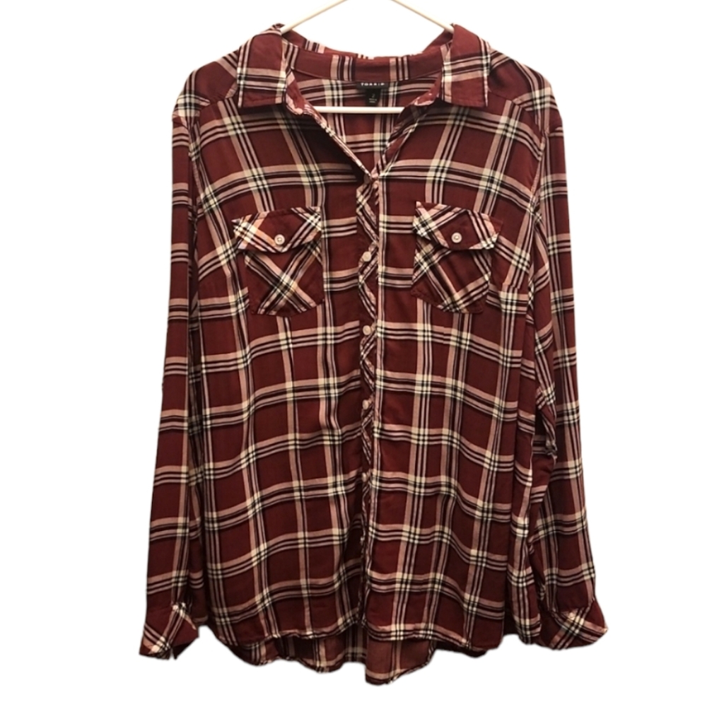 Torrid brick red and cream plaid top size 2